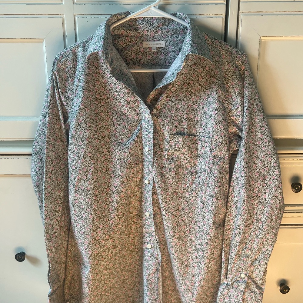 Ann Mashburn Cotton Poplin Long Sleeve Button Down Shirt, size M